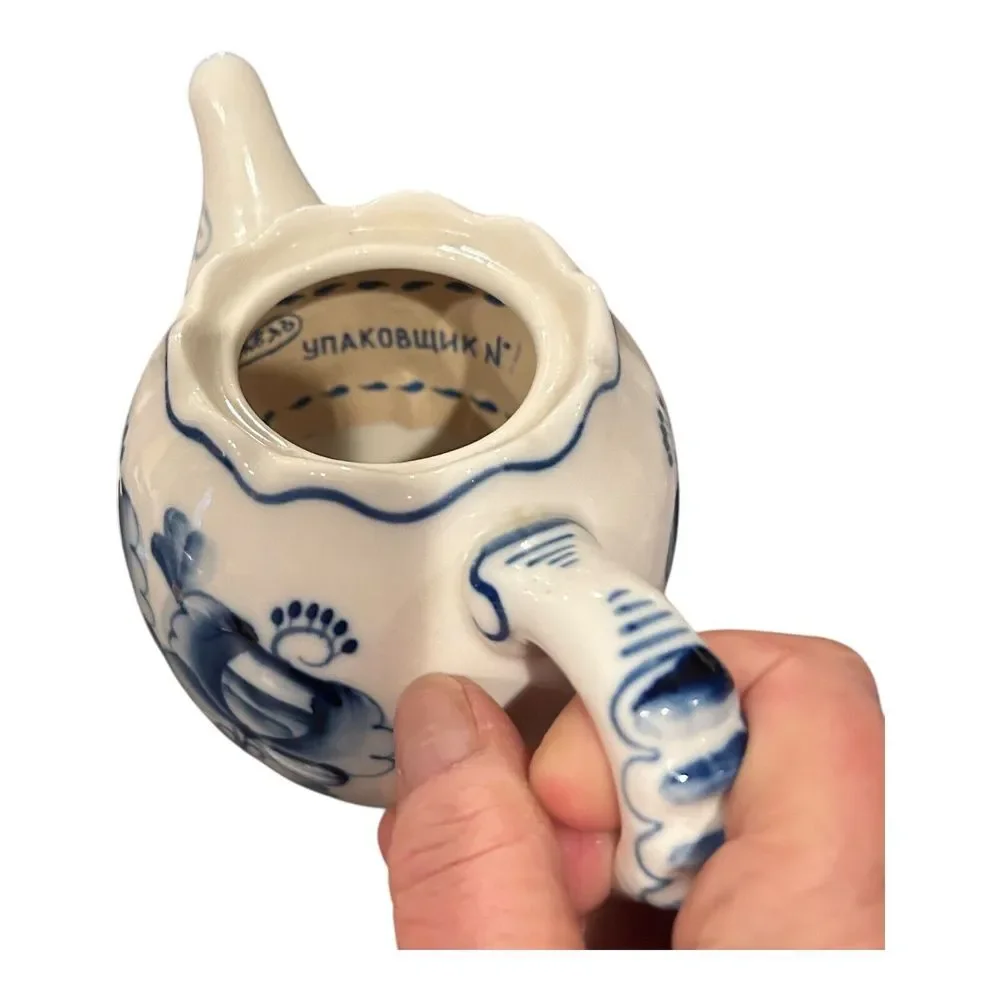 Russian Porcelain GZHEL‎ Coffee Tea Pot with paper label inside